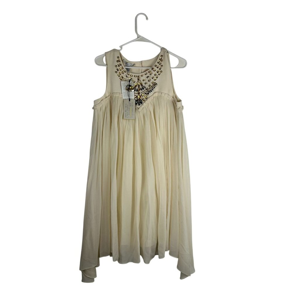 INC Womens Irina Capsule 8 Cream Bejeweled Neckline Sleeveless Dress 100% Silk